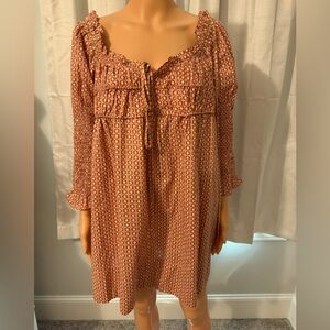Pretty Free People size M pink print tie back smocked 3/4 sleeve babydoll dress